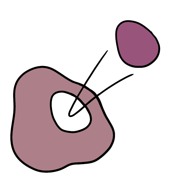 dark pink lump with lines indicating it has been removed from a hole in a larger light pink lump.